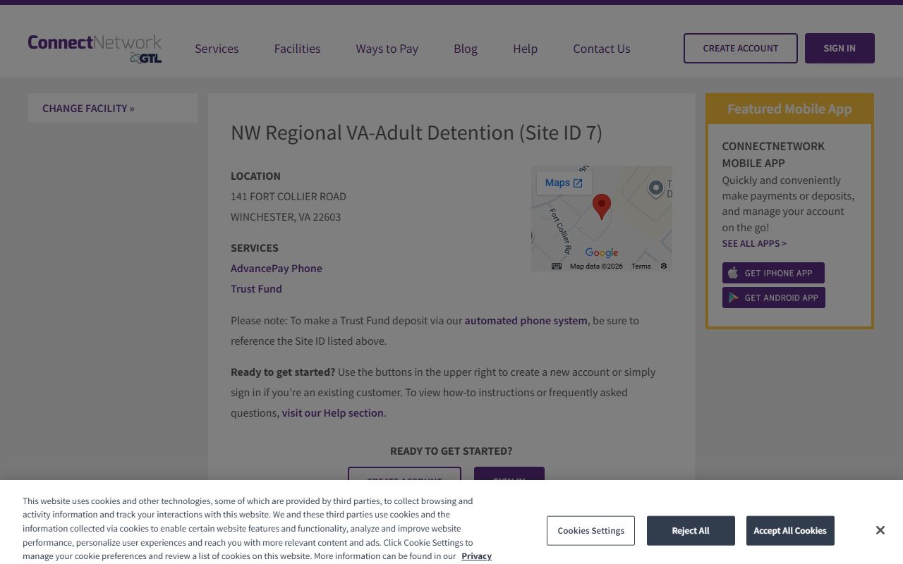 ConnectNetwork profile for NW Regional VA Adult Detention Site ID 7